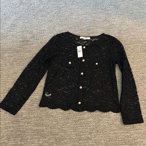 Loft small Black pearlized Button Lace Jacket NWT